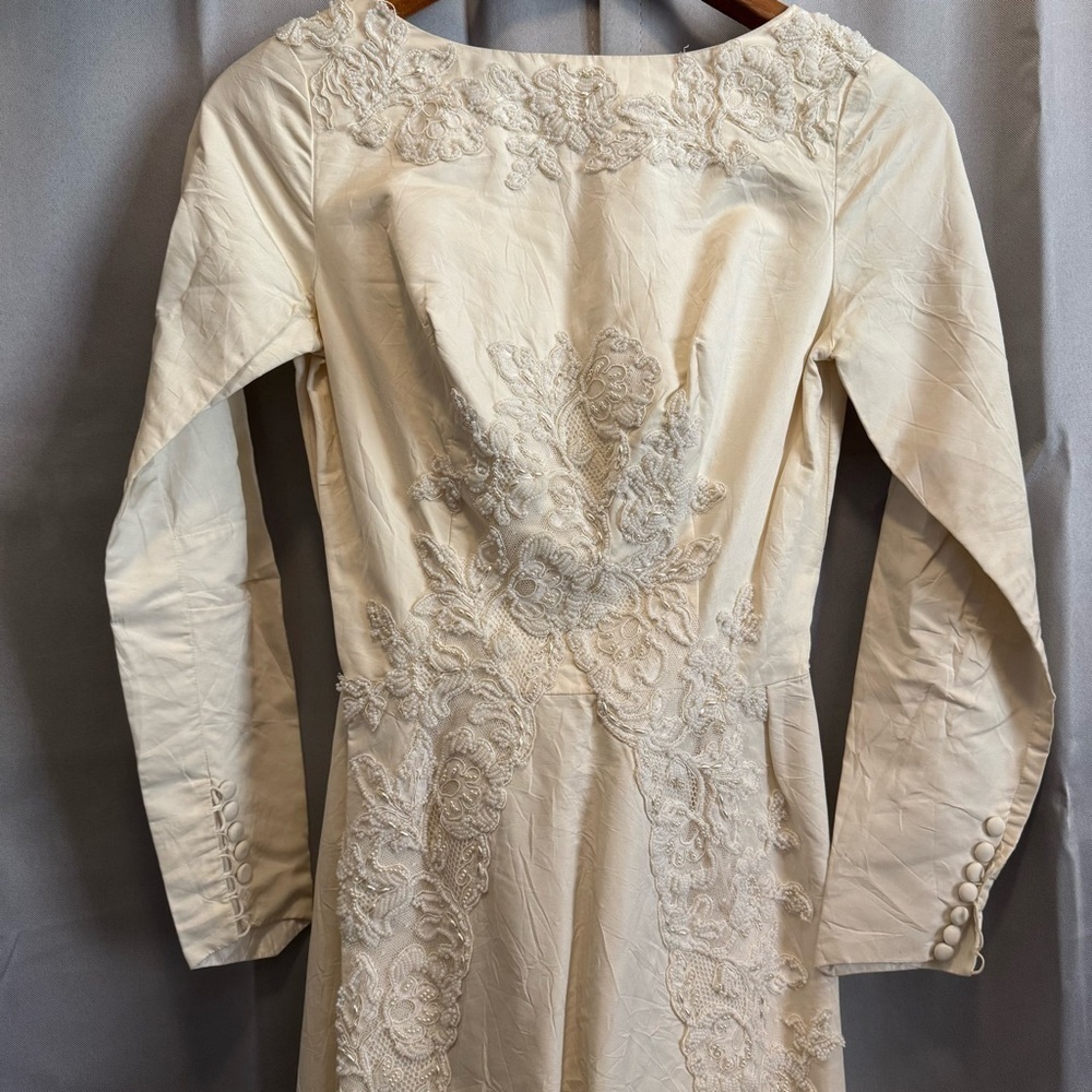 Vintage Handmade Cream Beaded Dress Button Back XS Wedding 50s - 60a Rare Read - Picture 7 of 16